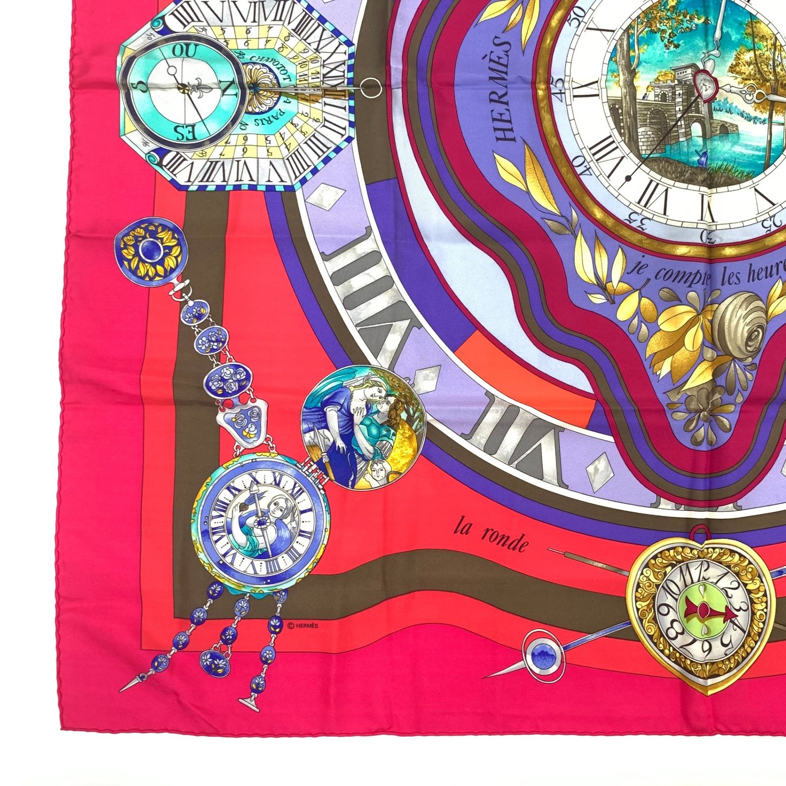 【TESO】エルメス スカーフ la ronde des heures HERMES エルメス カレ90 la ronde des heures 時の輪舞 マルチ