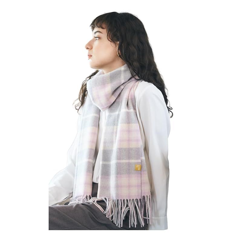 [ムーンバット] miel(ミエル) カシミヤ 100％ 大判ストール レディース チェック ライトグレー 42472 [幅約60cm 長さ約200cm]【防寒対策・洗えるカシミヤ・お手入れ簡単】