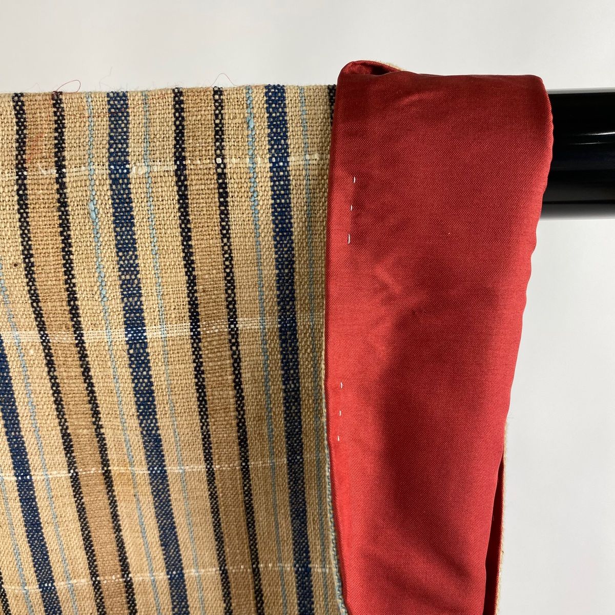 紬 身丈150.5cm 裄丈60.5cm S 袷 丹波布 バチ衿 胴抜き 縦縞 薄茶色 綿  