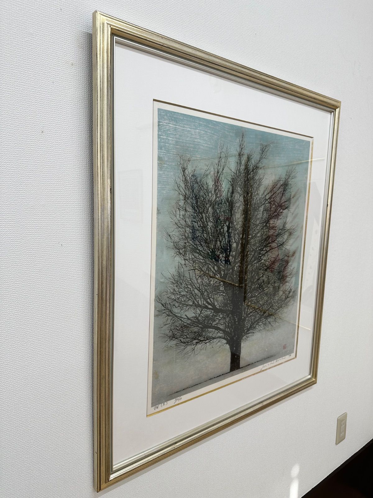 星襄一　Hoshi Joichi　木版画　真作版画　作家直筆サイン　限定部数　額装品　樹木の画家　ほしじょういち　「樹（黒）」　木版画　樹の木版画家 星襄一 Hoshi Joichi 木版画 真作版画 作家直筆サイン 限定部数