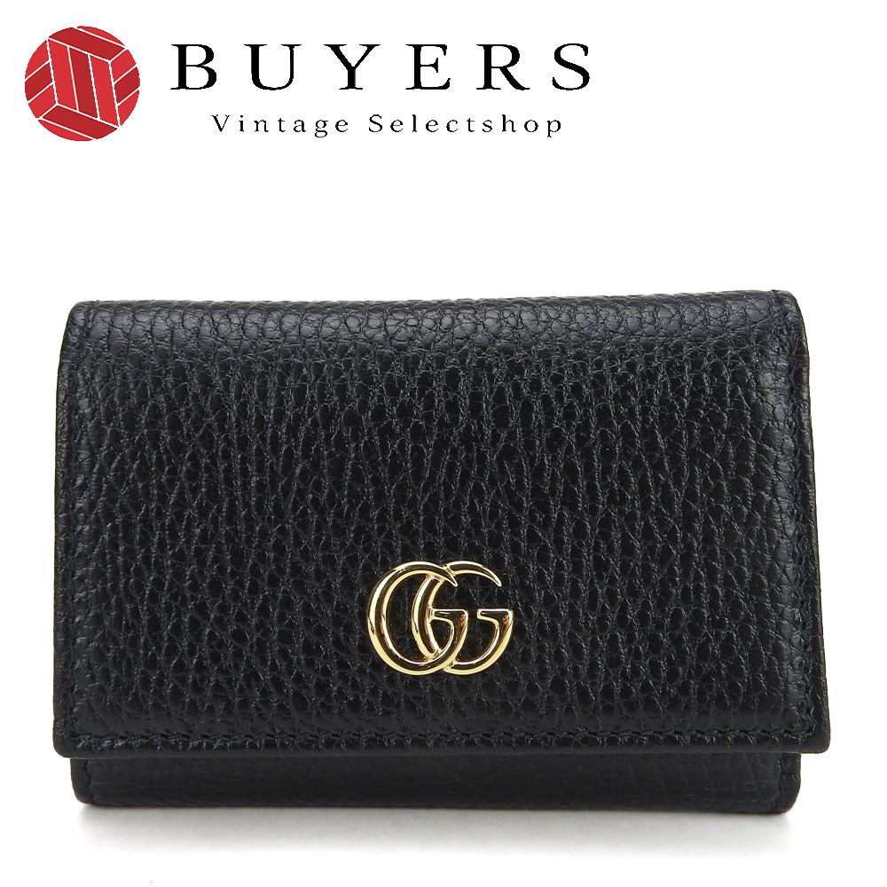 【美品】GUCCI　マーモント　三つ折り財布　GG　レザー　ブラック グッチ] 三つ折り財布 レディース GGマーモント グッチ GGマーモント