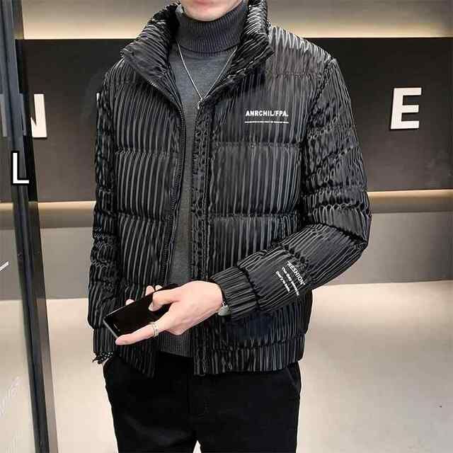 L 秋冬 コーデ メンズ 服 シンプル ファッション オシャレ 大人 かっこいい 大きいサイズ ストリート 紳士服 ストライプ スタンドカラー ダウン ジャケット 韓国スタイル スリムフィット 軽 暖かい ホワイトダックダウン