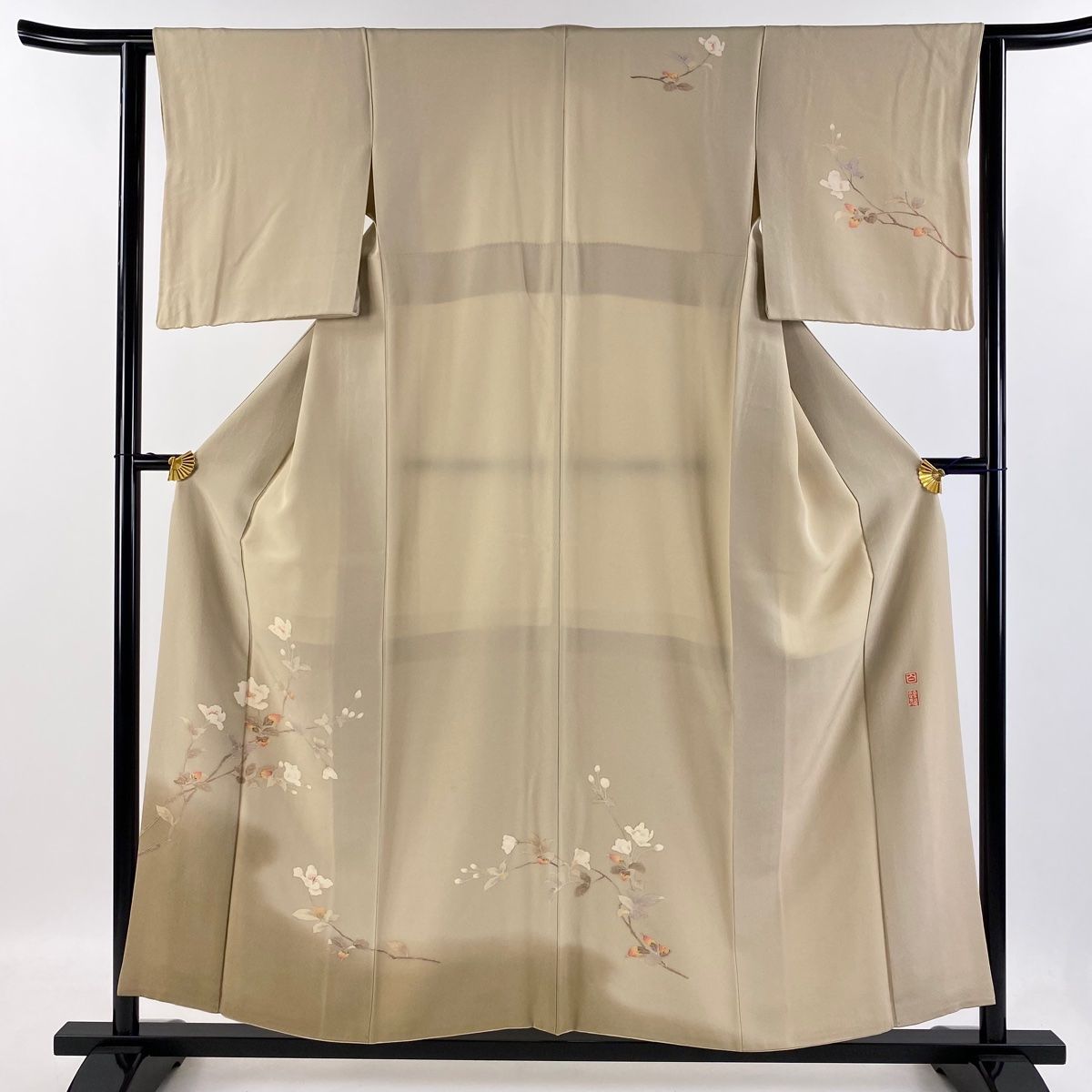 付下げ 身丈155cm 裄丈62cm S 袷 百貫達雄 落款 枝花 ぼかし