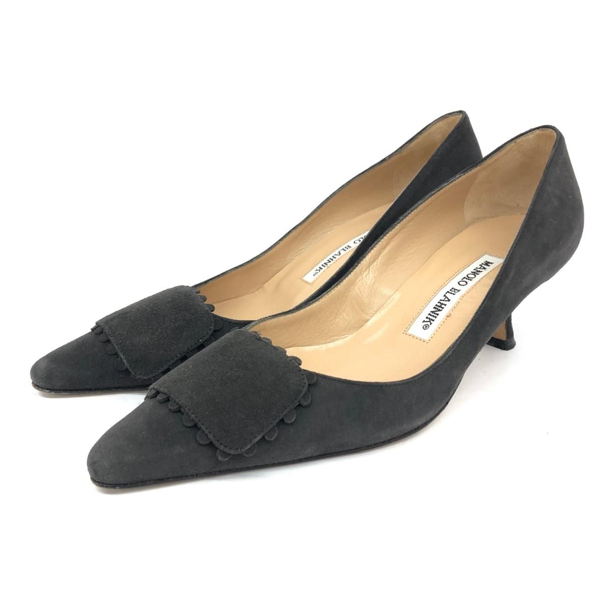 マノロブラニク　パンプス 良好 MANOLO BLAHNIK マノロブラニク パンプス グレー バックル