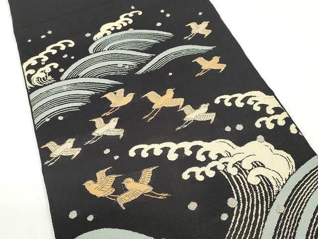 平和屋着物＃羽織 寿光織 地紙孔雀花文 黒地 金銀糸 正絹 逸品