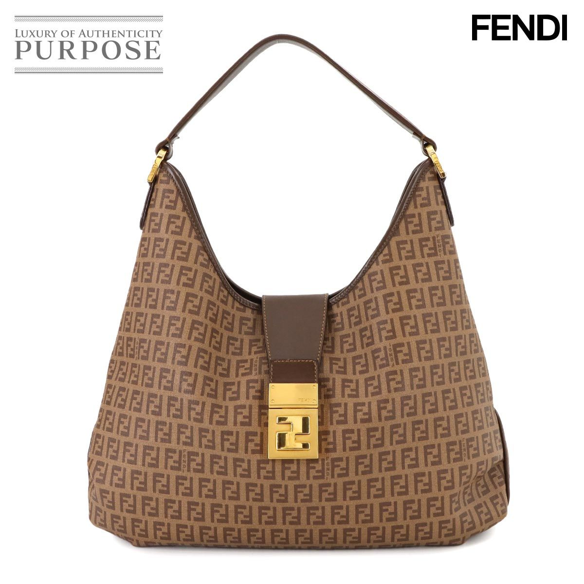 美品 フェンディ FENDI ズッキーノ ホーボー ショルダー バッグ PVC