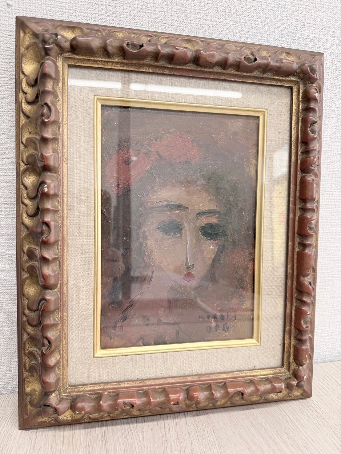 織田廣喜 織田広喜 タイトル不明 油彩 0号 直筆サイン 美術作品 額縁 人物 画三越百貨店画廊 R25J2