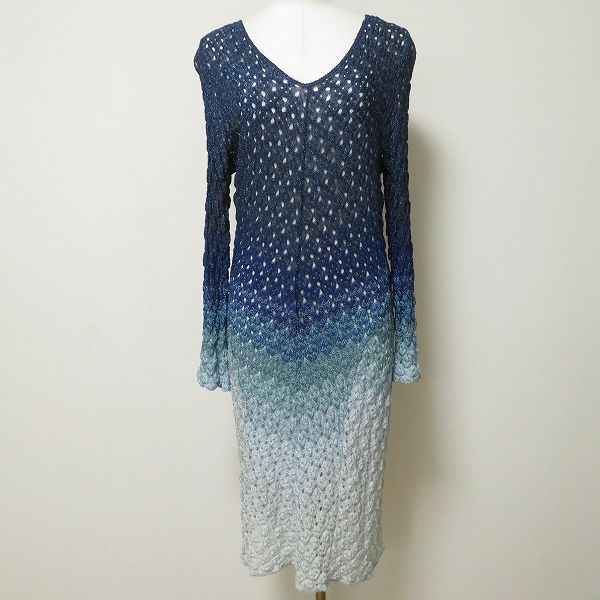 anc ミッソーニ MISSONI ワンピース ニット 44 青 水色 シルク ラメ