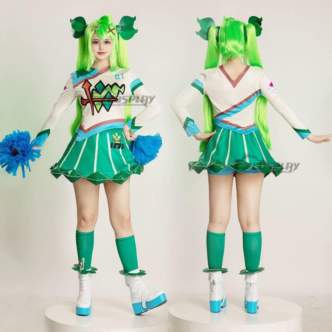 初音ミクxポケモン ポケミク くさ ゴリランダー コスプレ ウィッグ 靴追加可