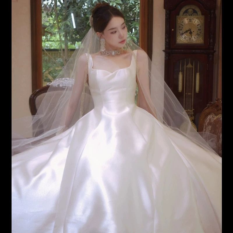 韓国スタイル キャミソール ウエディングドレス ロングタイプ カラードレス ロングフリル キャミソール マキシ 結婚式 韓国