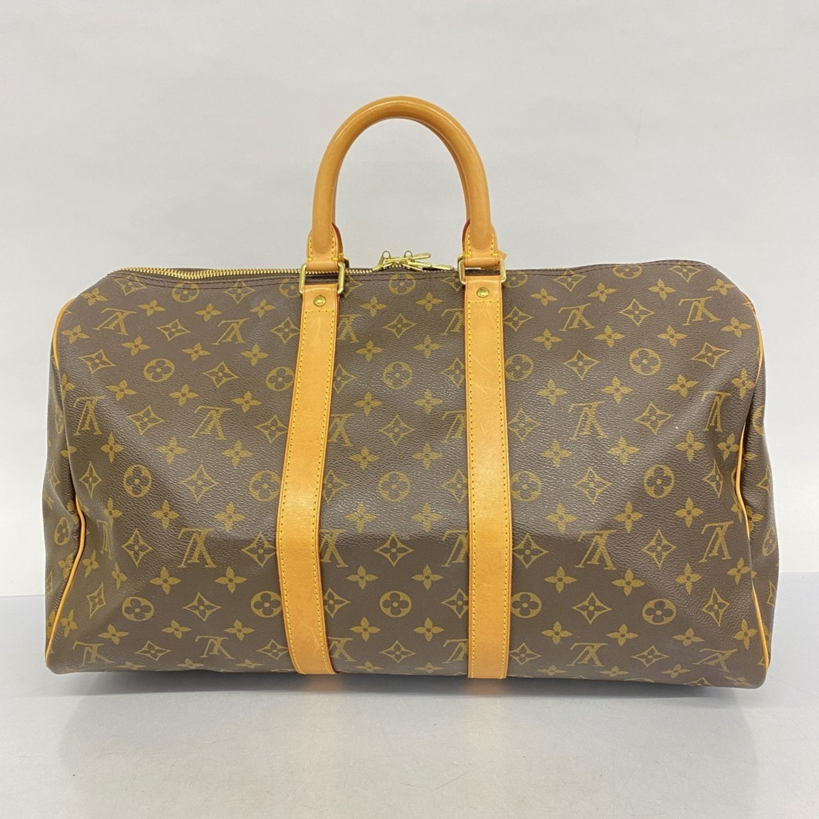 良品 LONGCHAMP 2865 ボストンバッグ バンブー オールレザー