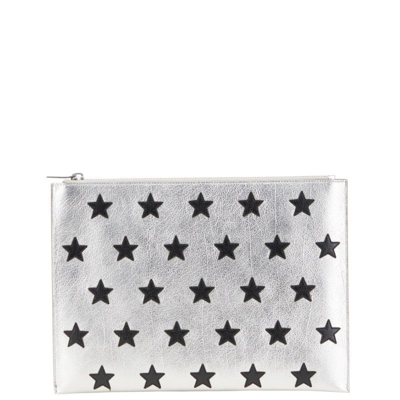サンローラン スター 星 クラッチバッグ セカンドバッグ 397295 シルバー ブラック レザー レディース SAINT LAURENT 1-0215172
