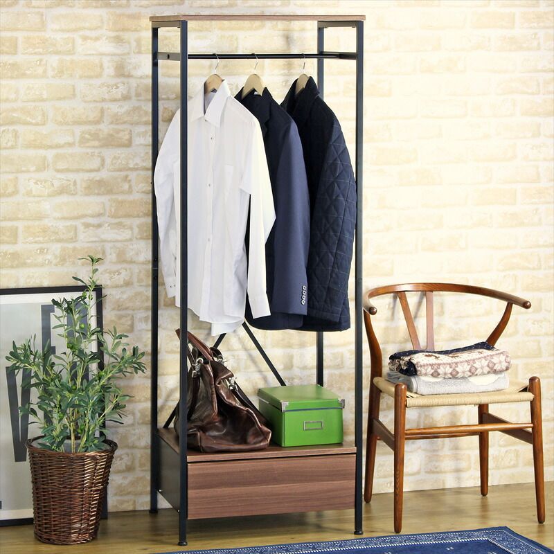ハンガーラック 引き出し付き 棚付き コートハンガー ハンガー掛け クローゼットハンガー スリム ハンガー 衣類 収納 幅60cm 省スペース アイアン おしゃれ 北欧 ヴィンテージ ブラック ブラウン リンツ linz iwh-19 MARWIL-DEMENAGEMENTS_CH