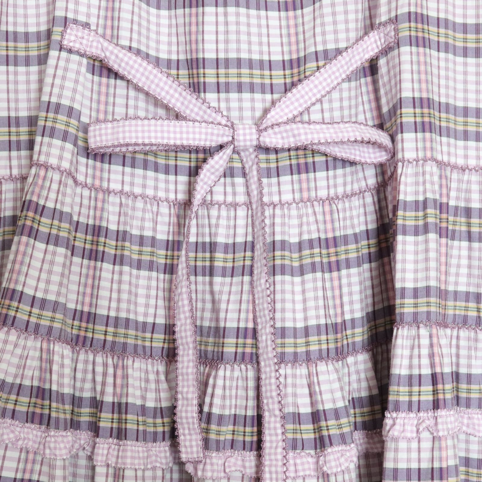 ピンクハウス PINK HOUSE チェック キャミソール スカート セットアップ レース 赤 レッド 青 ブルー リボン ピコフリル 062718 極美品ピンクハウス☆キャミソールワンピース パープル系 2024春