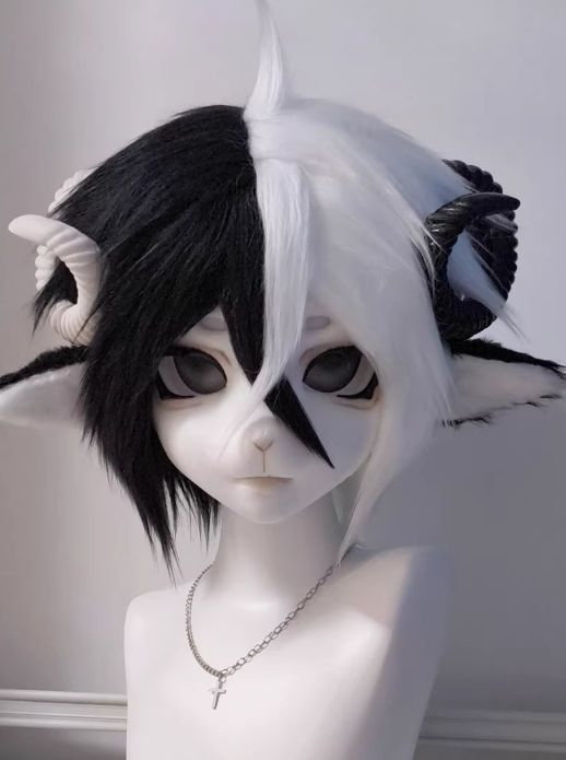 着ぐるみヘッド kigurumi NO.45 黒 白 男女兼用 ファースーツ 全頭ヘッド ケモノ マスク ぬいぐるみ コスプレ コスチューム