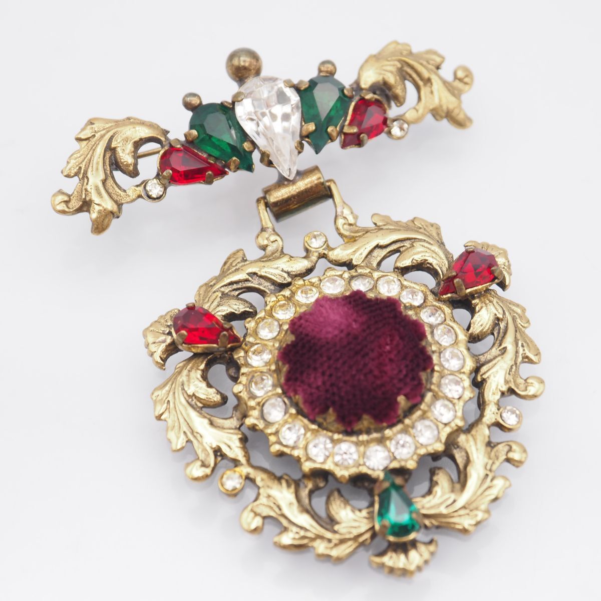 G157 IL GIOIELLO DI FIRENZE ブローチ 大ぶり ベロア カラーストーン風 ゴールド デザイン イタリア製