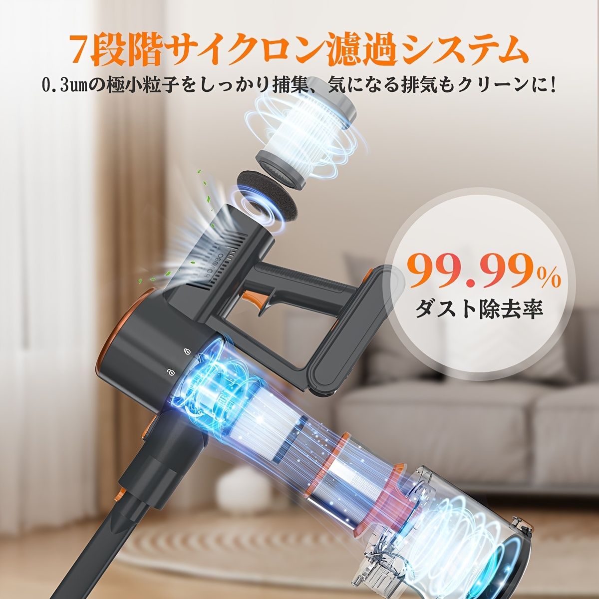 高効率45Kpaコードレス掃除機