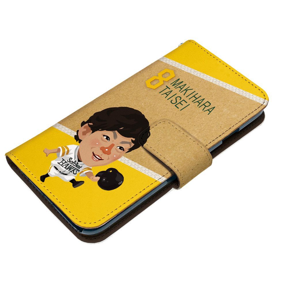 ホークス 牧原大成 Galaxy S24 SCG25 ケース 手帳型 スマホケース [デザイン:8.makihara（TVQ）/マグネットハンドあり] ホークス テレQ コラボ SoftBank HAWKS 選手 グッズ