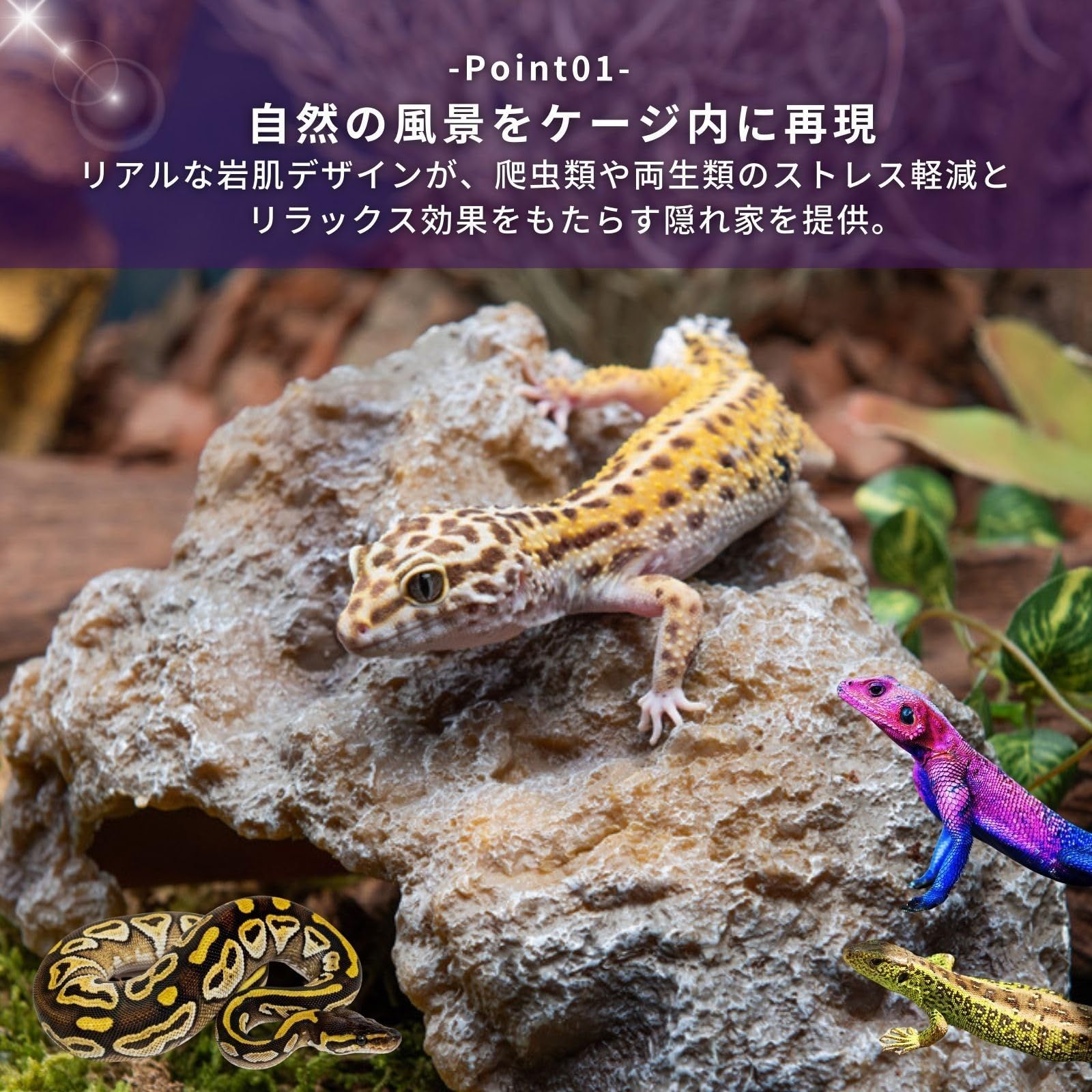 レオパ シェルター トカゲ 爬虫類 カナヘビ 亀 ロックシェルター