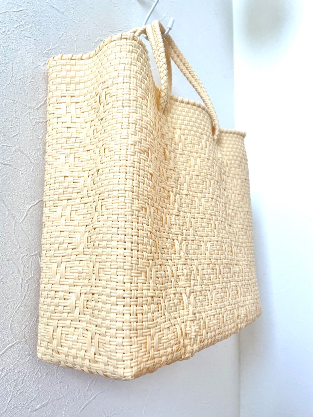 メキシコ製メルカドバッグSサイズ クリームロンボ編み