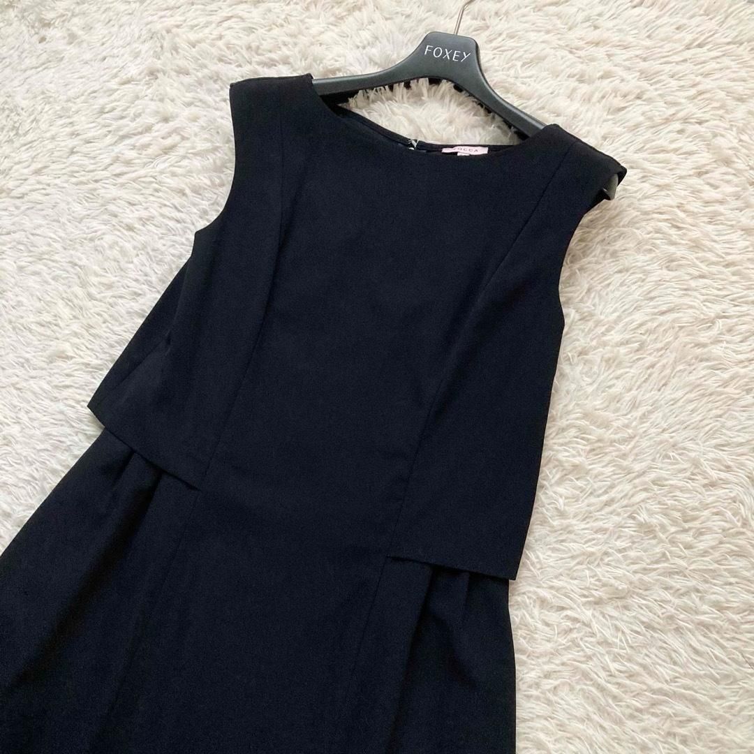 TOCCA トッカ フ ワンピース Aライン ノースリーブ ティアードデザイン 上品 通勤着 フォーマル セレモニー 日本製 手洗い 濃紺 ネイビー 00サイズ