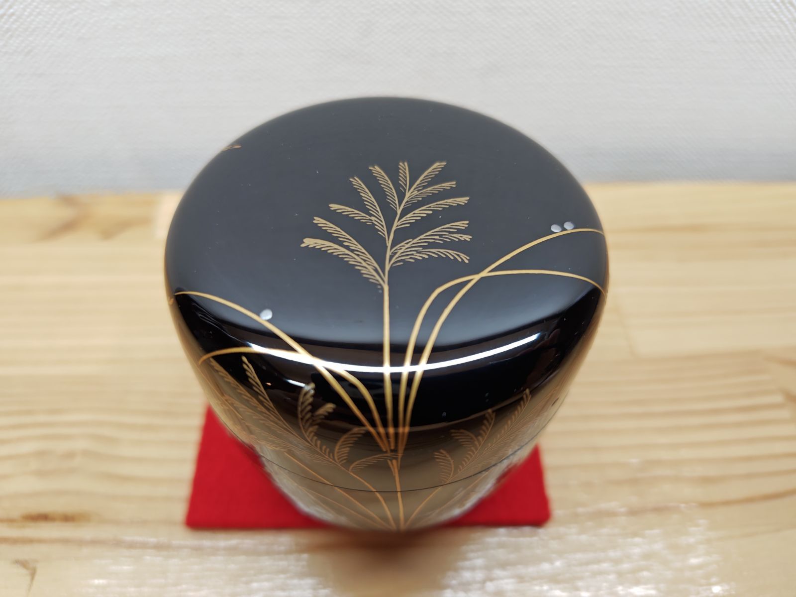 逢絢亭 茶道具 中棗 山中塗 秋草に露蒔絵 真塗 木製 辻石斎 共箱入り