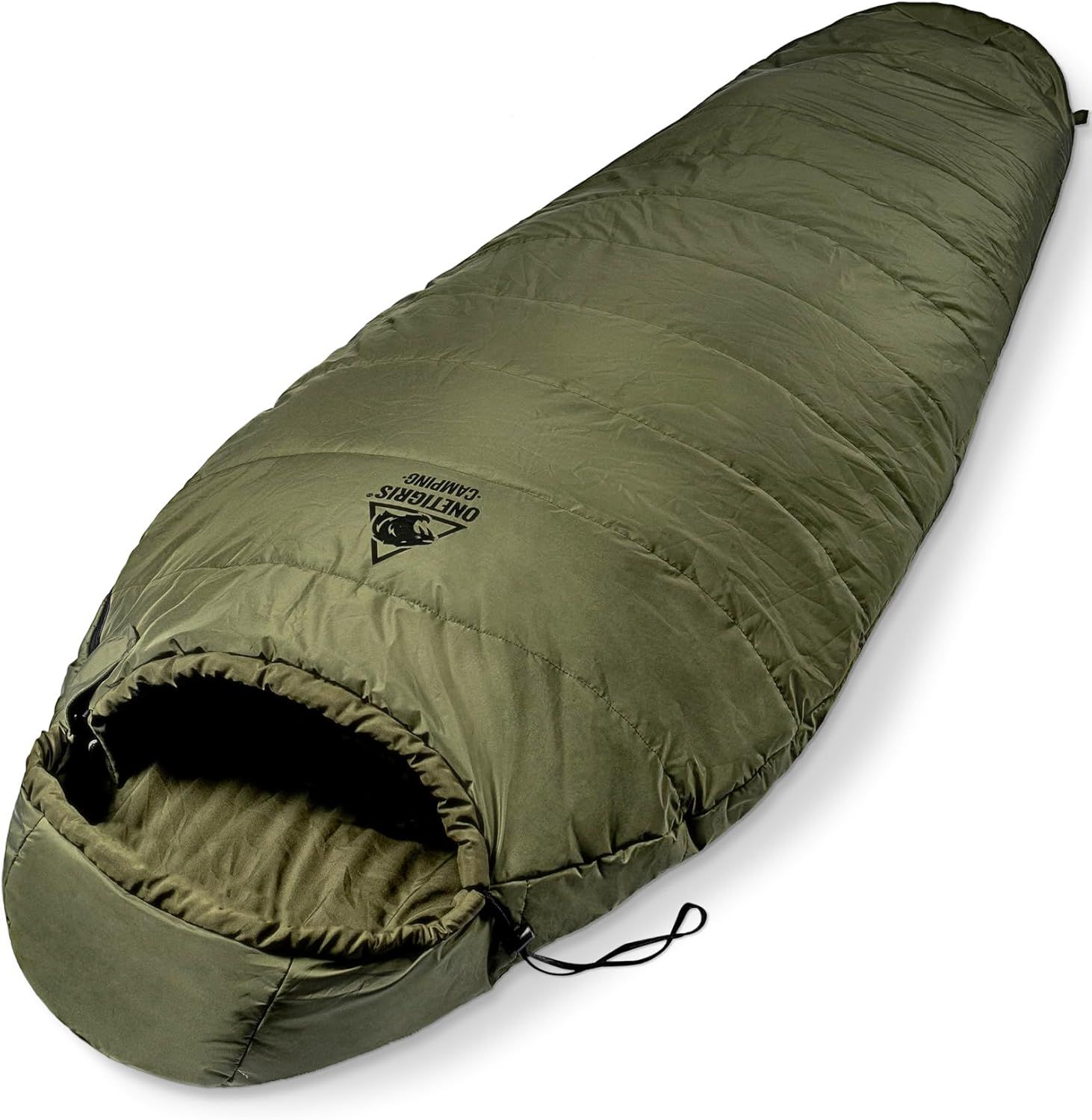 OneTigris キャンプシュラフ マミー型寝袋 撥水 圧縮 足出せる スエードタッチ 快適温度8-15℃ 春夏秋3シーズン 収納パック付き 緑 アウトドア用
