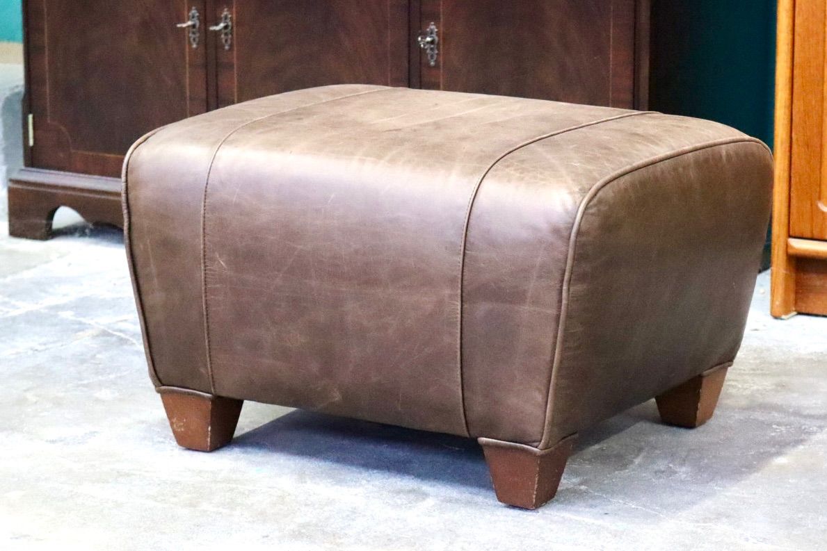 GMIK558D○Pottery Barn | ポッタリーバーン マンハッタンレザー オットマン スツール 本革 アメリカ ヴィンテージ