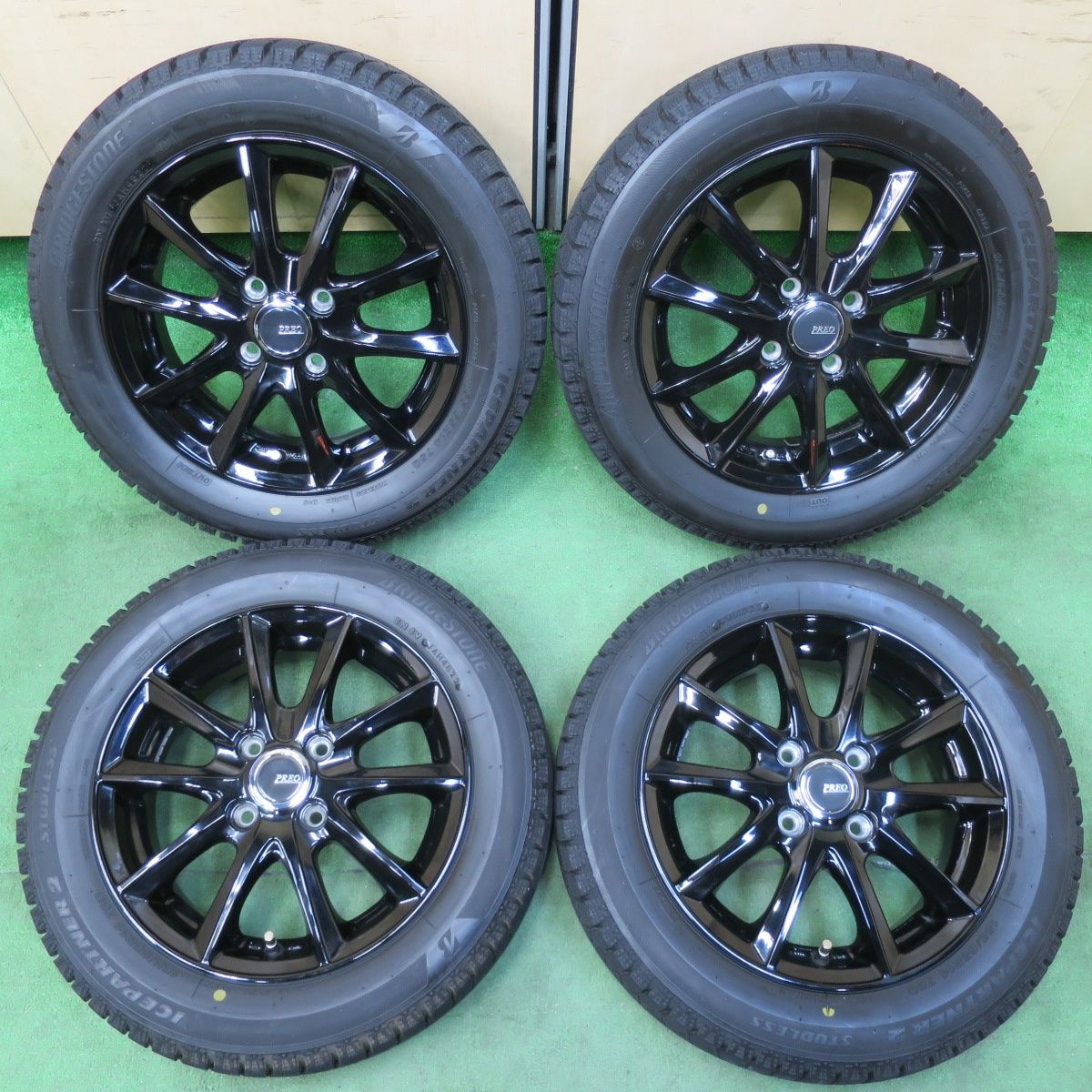 [送料無料] バリ溝！22年！キレイ！9分スタッドレス 155/65R14 ブリヂストン アイスパートナー2 PREO プレオ 14インチ PCD100/4H4121003イス