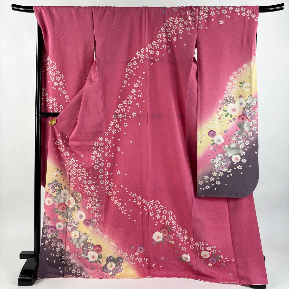 振袖 身丈171.5cm 裄丈69cm L 袷 手鞠 桜 箔 金彩 ピンク 正絹 名品