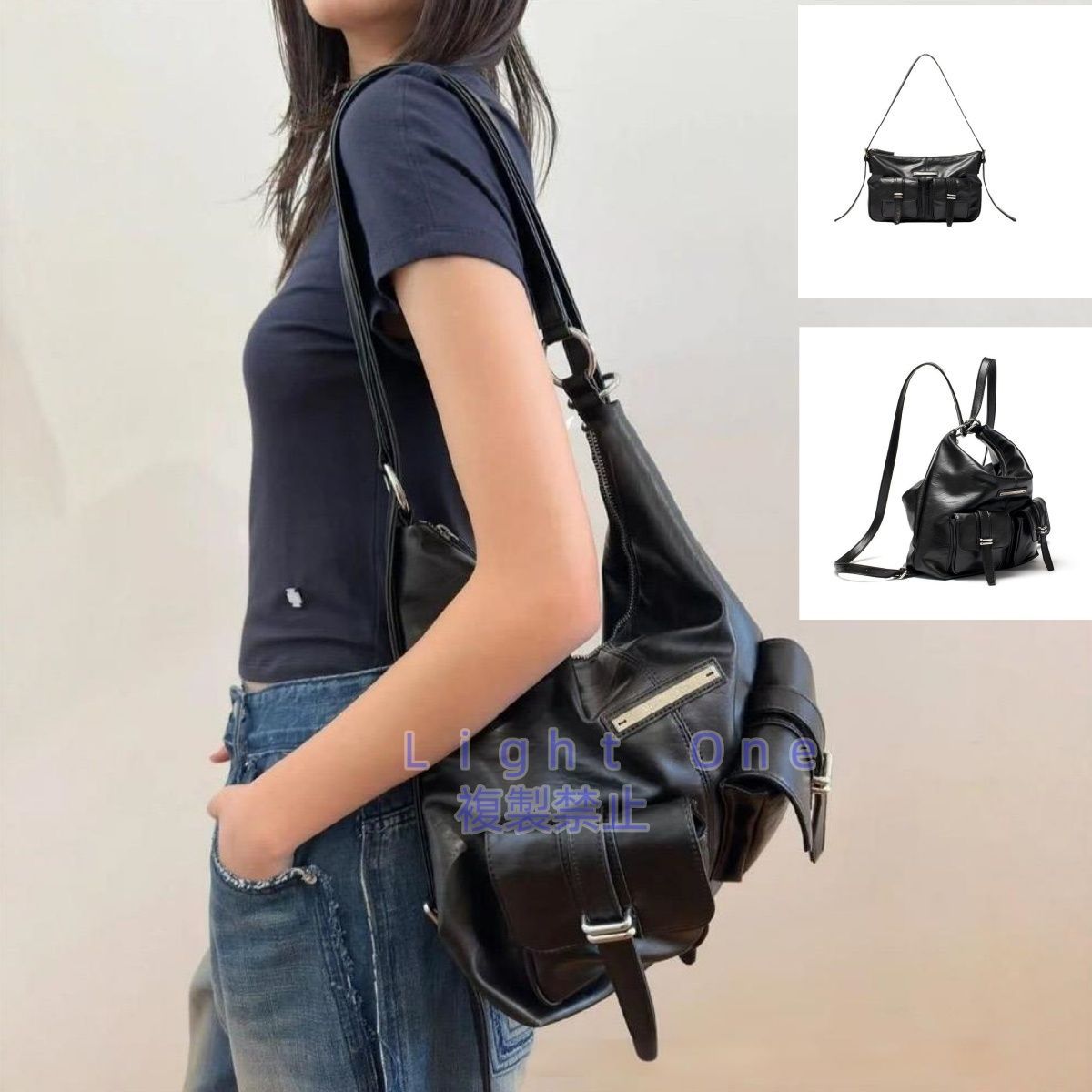 MATIN KIM ダブルポケットショルダーバッグ クリーム 無料配送 ☆MATIN KIM☆ DOUBLE POCKET TWO WAY BAG (Matin Kim