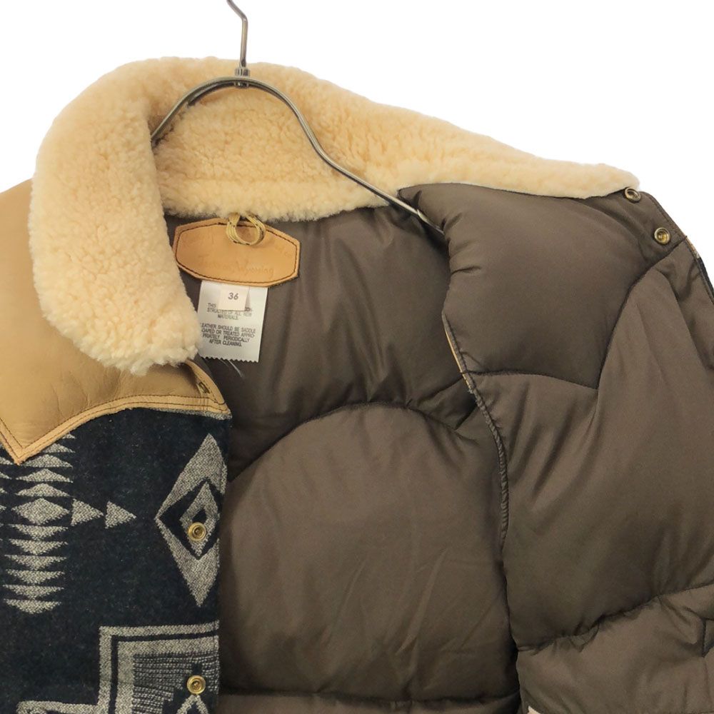 ロッキーマウンテンフェザーベッド 日本製 ネイティブ柄 襟ボア ダウン