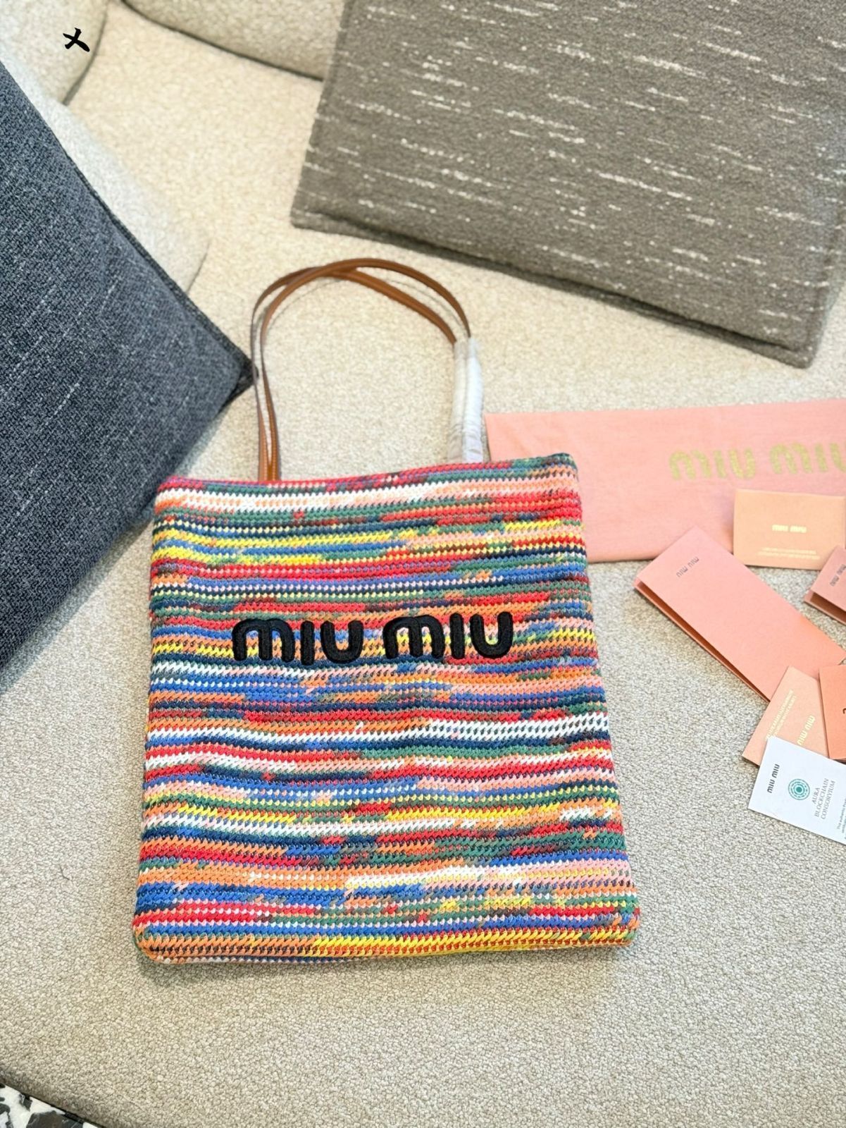 miumiu ジャガードバック MIU MIU - MIU MIU トートバッグ ジャカードロゴデニムの通販 by