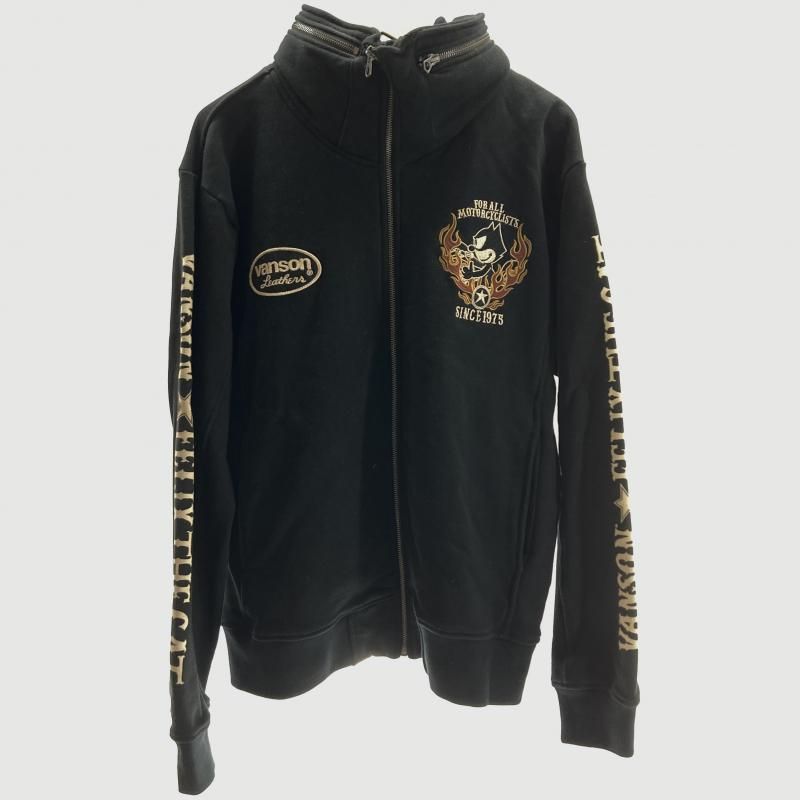 【中古】VANSON×FELIX ジップアップパーカー サイズXL ブラック バンソン[19]