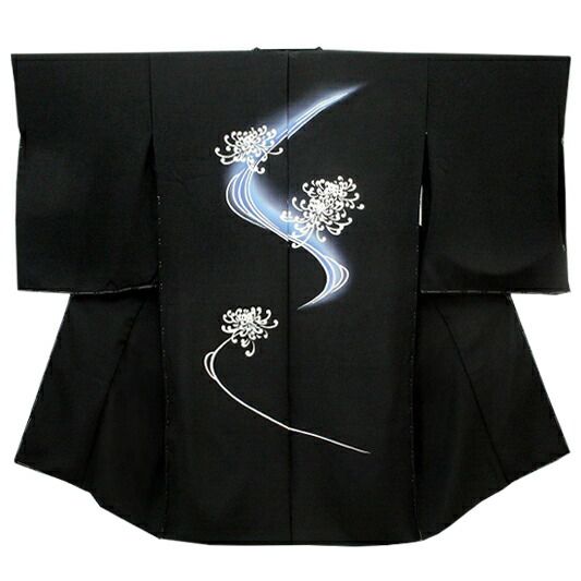 本加賀友禅 長羽織 羽織 手描友禅 黒地 菊水 ぼかし 正絹 浜ちりめん 未仕立て コート お洒落着 モダン シンプル 和装 着物 No.2-0024