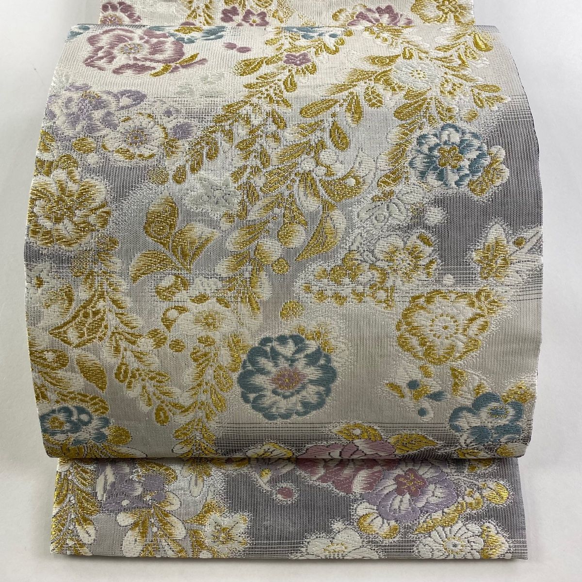 正絹 袋帯 太鼓柄 辻が花 豪華絢爛 未使用品 逸品 袋帯 美品 名品 手先四通り 華文七宝 辻が花柄 金糸 箔 灰白