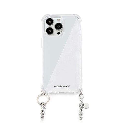 PHONECKLACE チェーンショルダーストラップ付きクリアケース for iPhone 14 Pro シルバー 背面カバー型 PN23871i14PSV