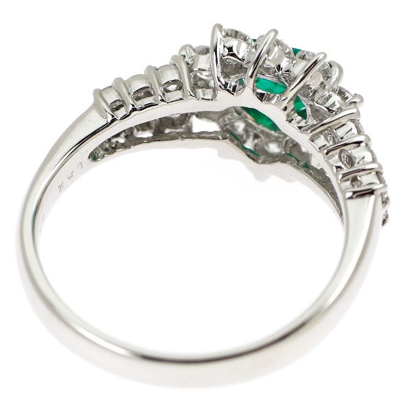 Pt900 ハートシェイプ エメラルド ダイヤモンド リング 0.52ct D0.86ct