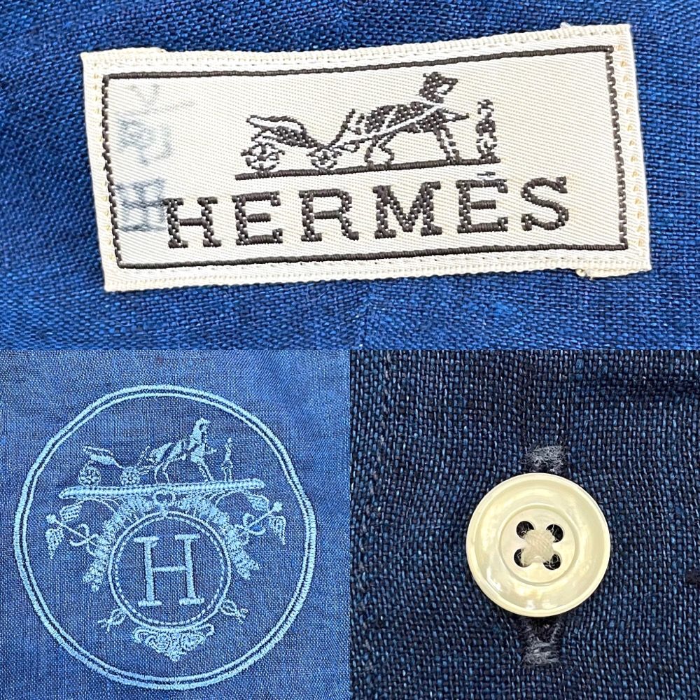 エルメス 長袖シャツ メンズ ロゴ刺繍 アパレル トップス 服 春 秋 HERMES 40 ブルー 青 リネン 【中古品】 - メルカリ