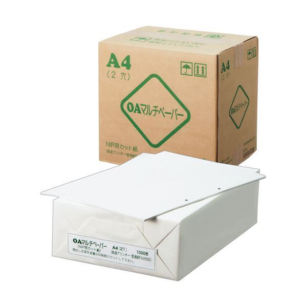 (まとめ) 日本製紙 OAマルチカットペーパー A4長辺 2穴 OAマルチ A4 2H 1箱(3000枚:1000枚×3冊)  
