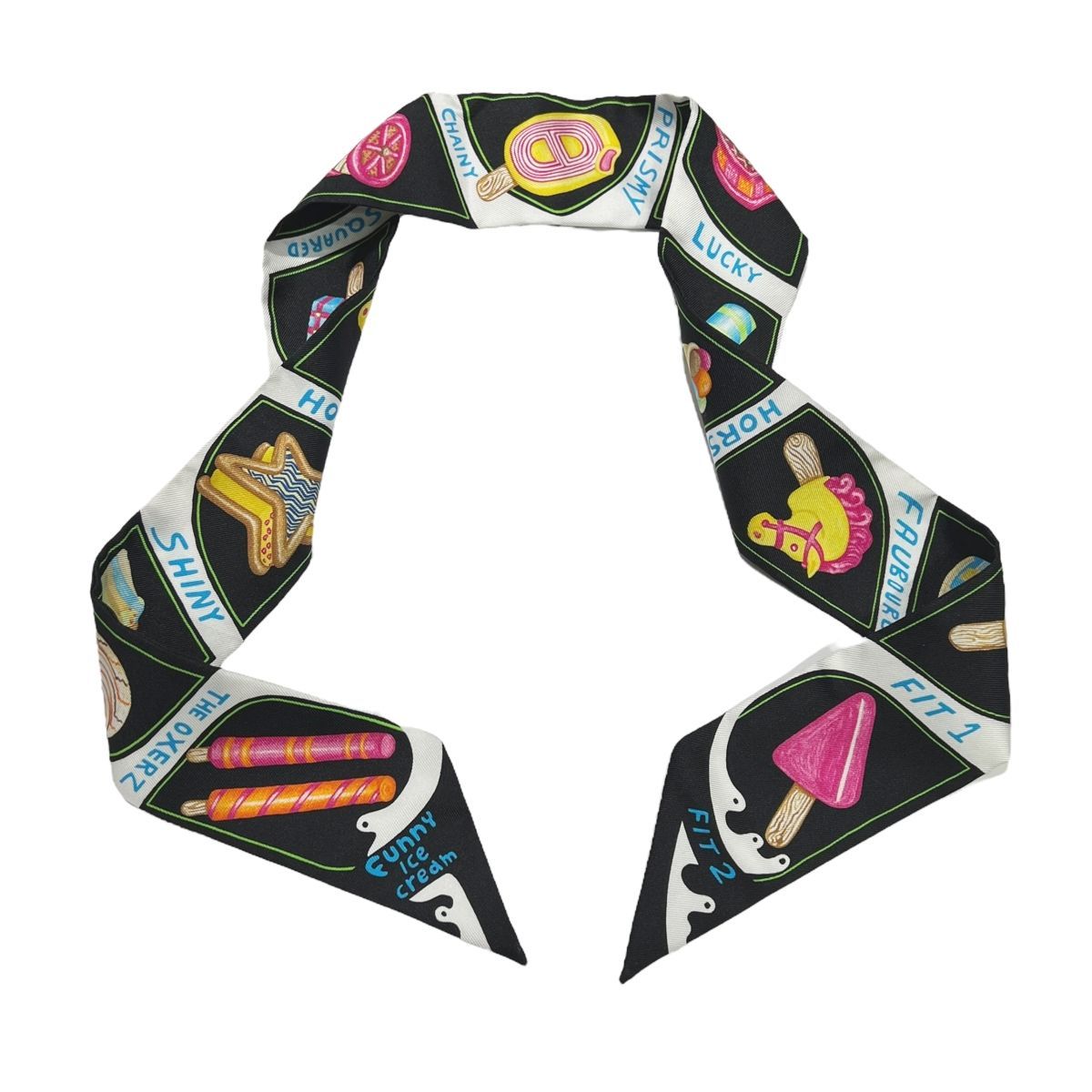 HERMES エルメス ツイリー FUNNY ICE CREAM ブルーシェル/ローズボンボン 064109S レディース シルク100％ スカーフ 新品 銀蔵 ✨希少美品✨ HERMES エルメス ツイリー FUNNY Ice cream