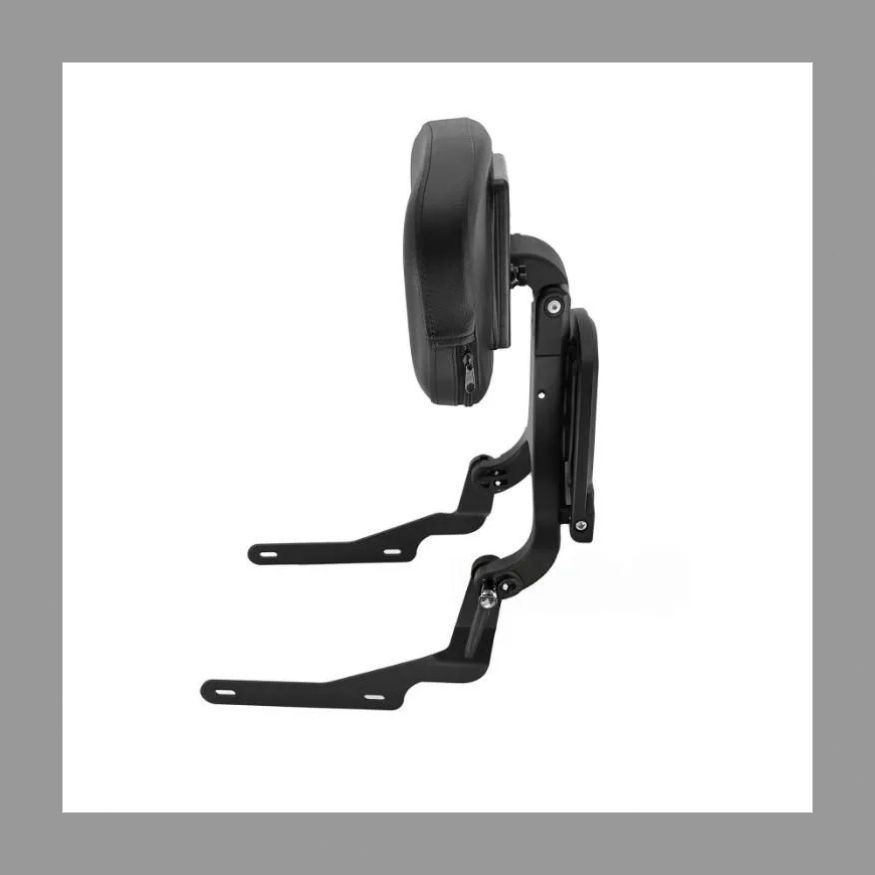 送料無料 ハーレー対応 背もたれ クッション 折りたたみ式 バイク用 PUレザー×金属 ブラック 快適 ツーリング 883 1200 グライド キング DECORATOM_COM_BR