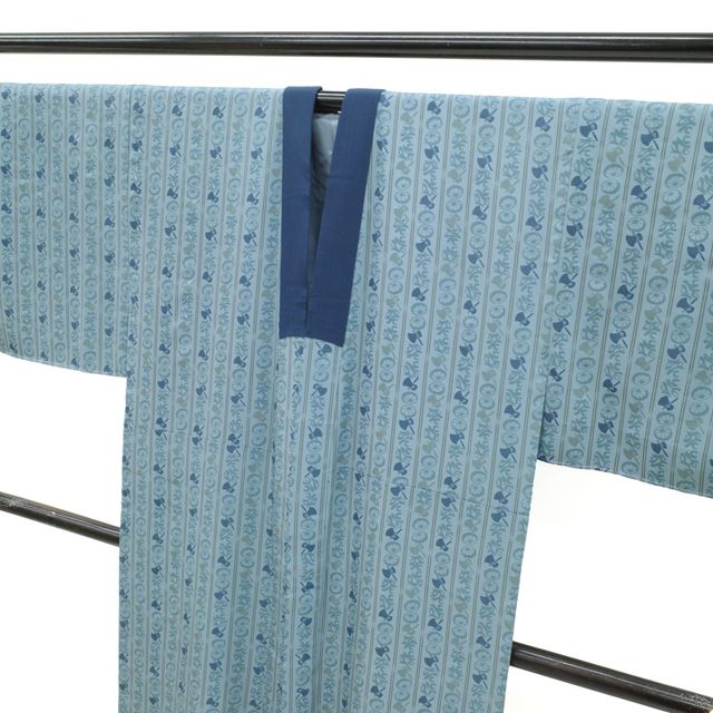  長襦袢 男物 正絹 襦袢 ブルーグレー地 判じ絵 斧琴菊 よきこときく 縞 カジュアル 関東仕立て 春 秋 冬 仕立て上がり 身丈142 裄丈74 Ｌサイズ みやがわ sb 14908 着物 着物 浴衣