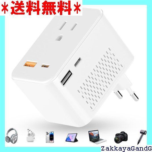 超小型 220Vから100V 変圧器 PD 20W変換プラグ Cタイプ 海外旅行用 変換 2 個AC差込口 2つUSBポートと2つType-Cポート付き 韓国|イタリア|スペイン|ドイツ|ベトナム|オーストリアヨーロッパなどの国に対応 121