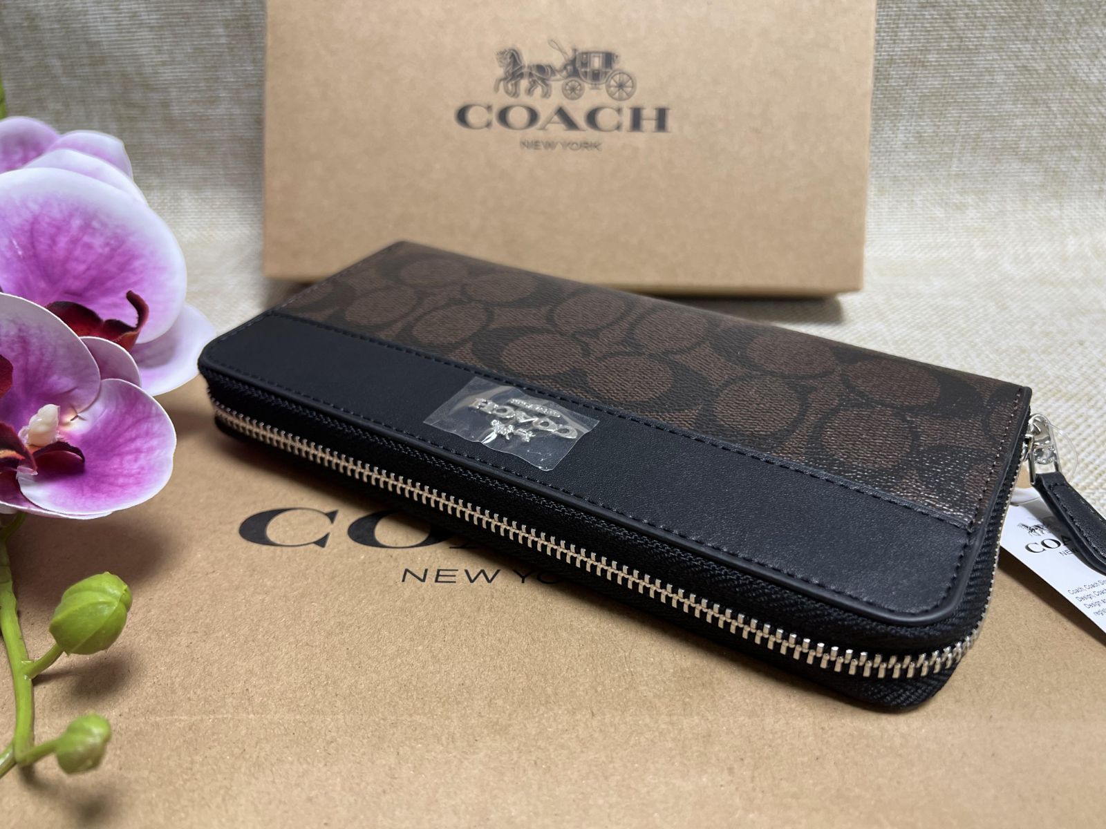 コーチ COACH 財布 長財布 PVC×レザー シグネチャー アコーディオン