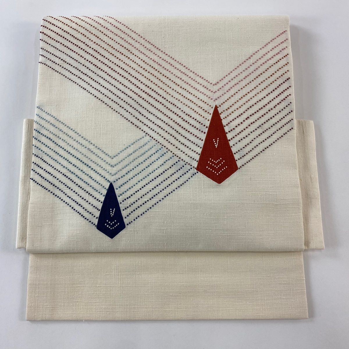 付け帯 秀品 作り帯 紬地 幾何学模様 クリーム 正絹