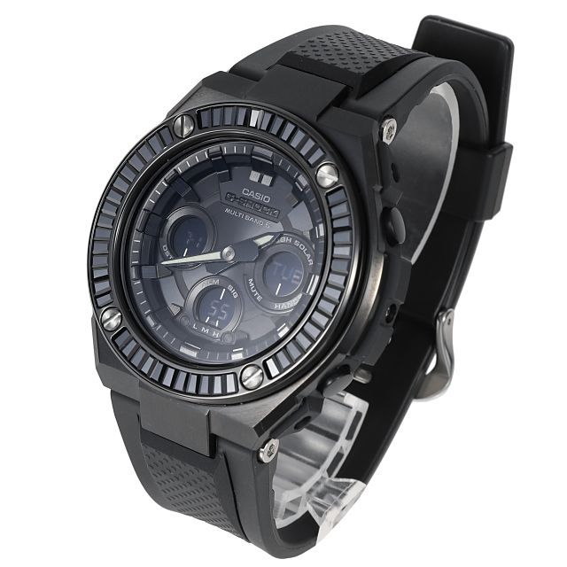 G-SHOCK GST w300 Gスチール G-Steel オールブラック バケットCZダイヤ（キュービックジルコニア）Kronic 時計  カスタムベゼル 18K BLACKGOLD