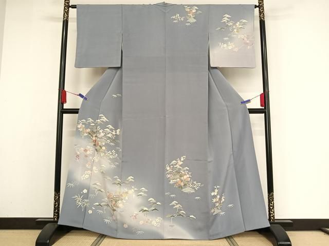 平和屋着物○訪問着 友禅 駒刺繍 流水風景文 暈し染め 金糸 金彩 鬼