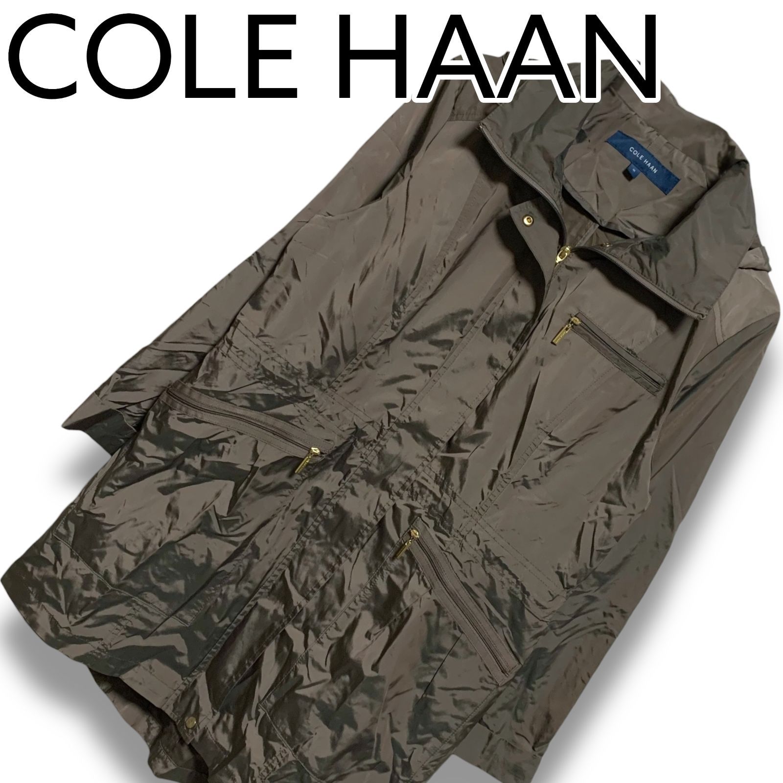 COLE HAAN コールハーン カーキブラウン パッカブルジャケット モッズコート ナイロン フード付き Mサイズ レディース 軽量 撥水 STORM CLOUD 収納袋付き アウトドア 春秋 001117H
