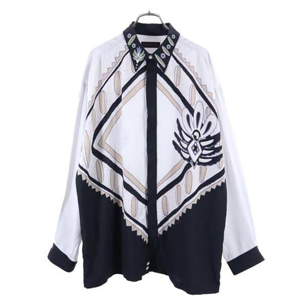 サンタフェ 日本製 総柄 長袖 シャツ 04 グレー系 santa fe メンズ   【230416】